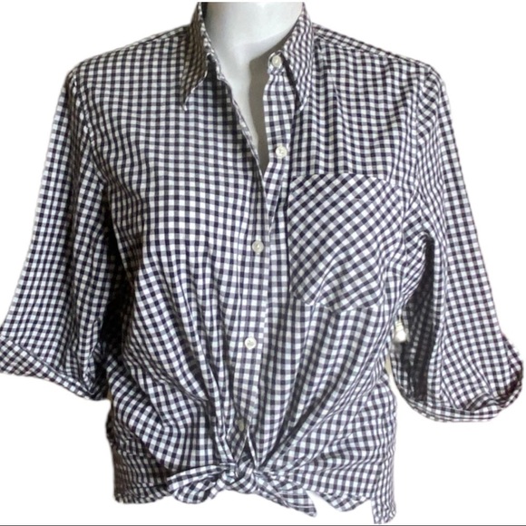 Ralph Lauren Womans Gingham Button Up Collared Shirt 3X Black & White - Picture 1 of 8